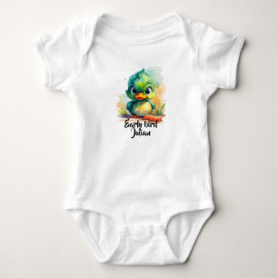 Early bird, kleine grüne Ente fängt den Wurm Baby Bodysuit