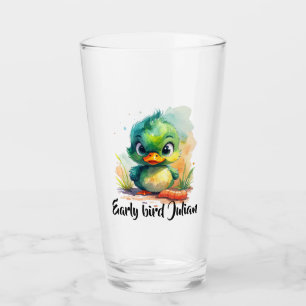 Early bird,  kleine grüne Ente fängt den Wurm Glass