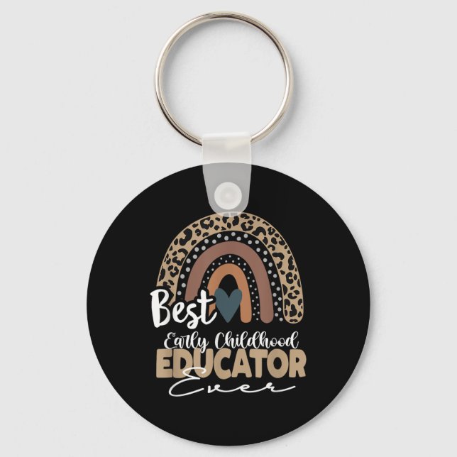 Early Childhood Educator, Boho Rainbow Teacher App Key Ring (Front)
