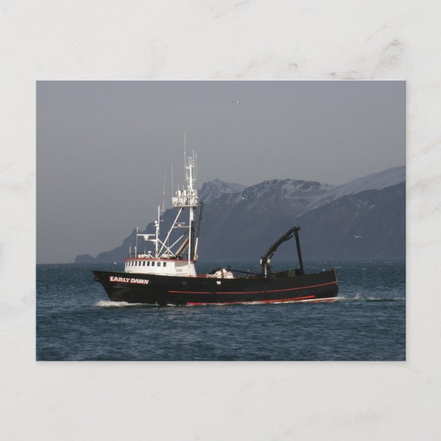 Early Dawn, Crab Boat in Dutch Harbour, AK Postcard (Front)