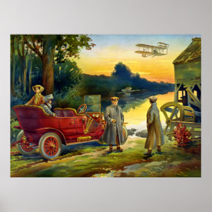 Early Days of the Automobile - Vintage 1910 Poster