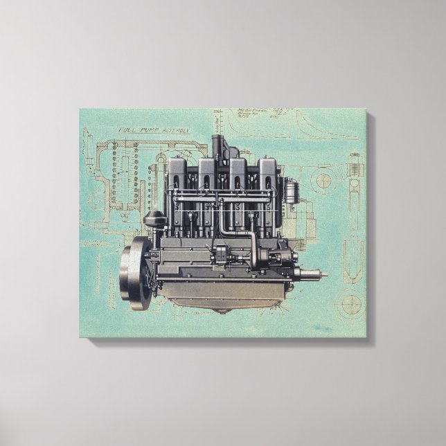 Early Equipment Engine Mechanical Drawing Artwork Canvas Print (Front)