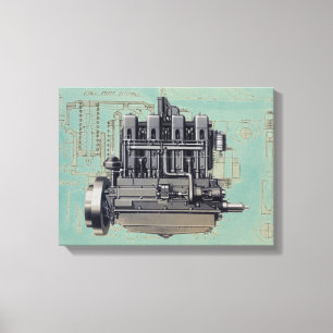 Early Equipment Engine Mechanical Drawing Artwork Canvas Print