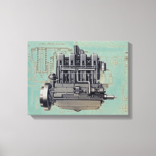 Early Equipment Engine Mechanical Drawing Artwork Canvas Print (Front)