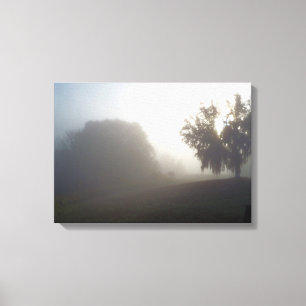 early foggy morning just before sunrise canvas print