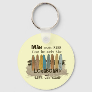 Early Man Surfing Humour with Longboards Key Ring