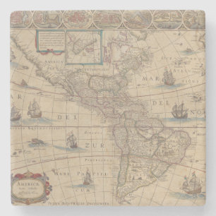 Early Map of America (North & South America) Stone Coaster