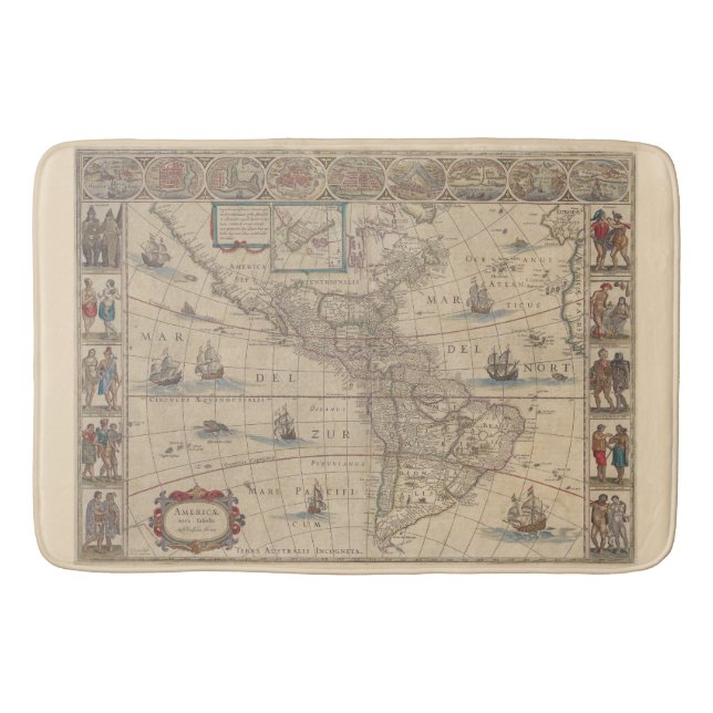 Early Map of the Americas (North & South America) Bath Mat (Front)