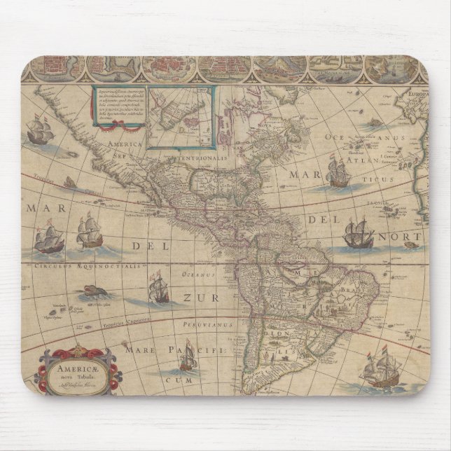 Early Map of the Americas (North & South America) Mouse Pad (Front)