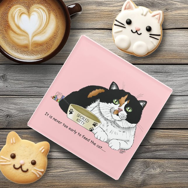 Early Morning Hungry Cat Glass Coaster (Creator Uploaded)