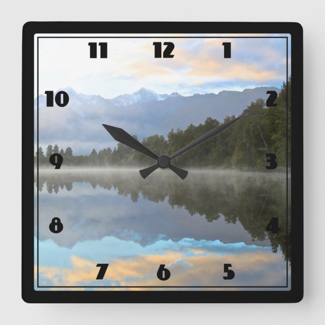 Early Morning Reflections Landscape Square Wall Clock (Front)