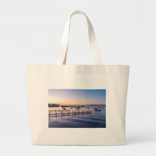 early morning scenic of lake in chapala mexico large tote bag