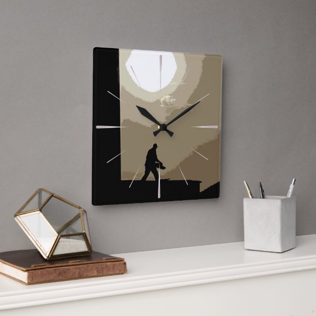 Early morning worker square wall clock (Office)