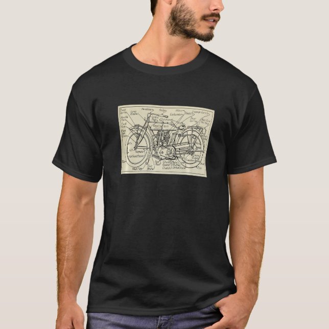 Early Motorcycle Mechanical Parts Diagram 1917 T-Shirt (Front)