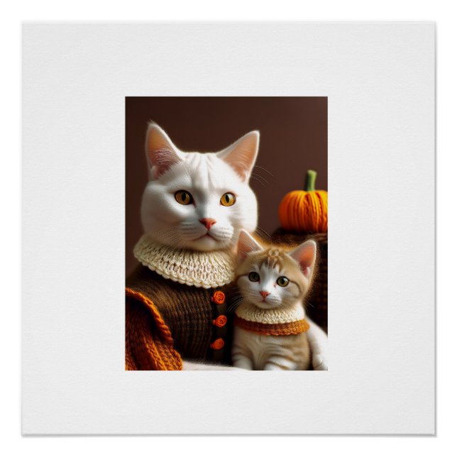 Early Pilgrim Mother Cat And Her Kitten Poster (Front)