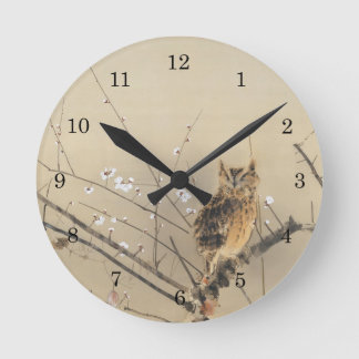 Early Plum Blossoms by Nishimura Goun, Owl Art Round Clock