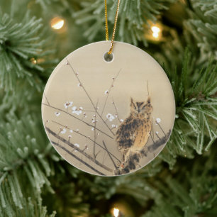 Early Plum Blossoms by Nishimura Goun, Vintage Owl Ceramic Tree Decoration