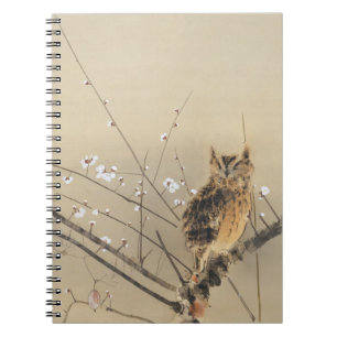 Early Plum Blossoms by Nishimura Goun, Vintage Owl Spiral Notebook