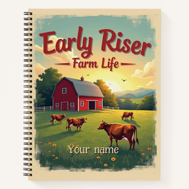 Early Riser Retro Farm Barn Scene Notebook (Front)
