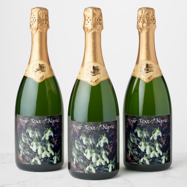 Early spring snowdrops custom sparkling wine label (Bottles)