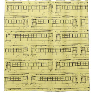 early TROLLEY TRAIN STREETCAR BLACK YOUR COLOR Shower Curtain