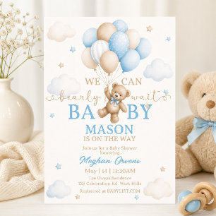 early Wait Baby Shower   Teddy Bear Baby  Invitation