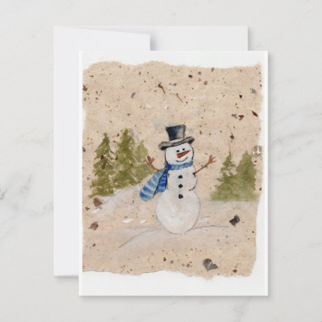 Early Winter SnowMan in Top  Hat Waves Hello Holiday Card (Front)