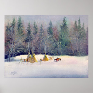 EARLY WINTER TIPI CAMP by SHARON SHARPE Poster