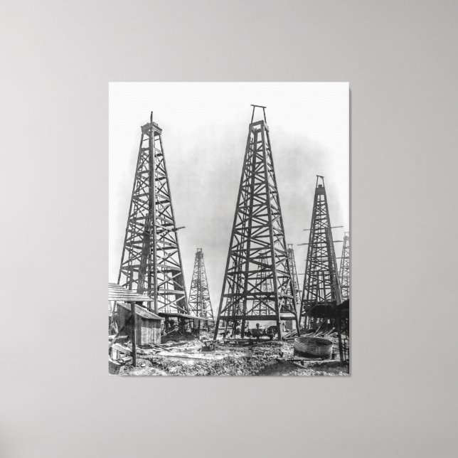 Early Wooden Oil Drilling Derricks of Texas 1901 Canvas Print (Front)