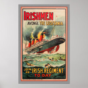 EARLY WWI ERA 'LUSITANIA' PROPAGANDA PRINT