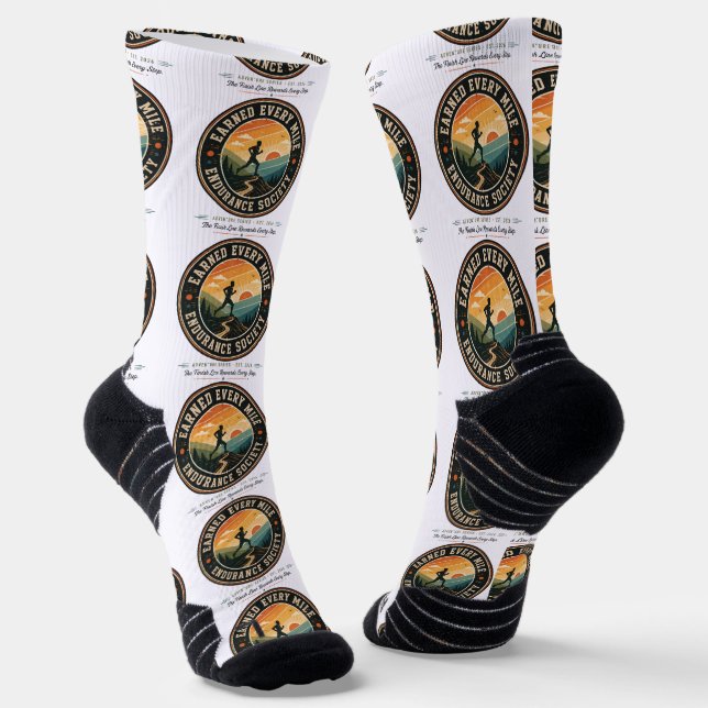 Earn Every Mile Endurance Trail Runner Retro Tee Socks (Angled)