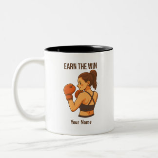 Earn The Win Boxing Girl Personalized Name Two-Tone Coffee Mug
