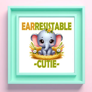 Earresistible Cutie fun pun. Baby Elephant cartoon Photo Print