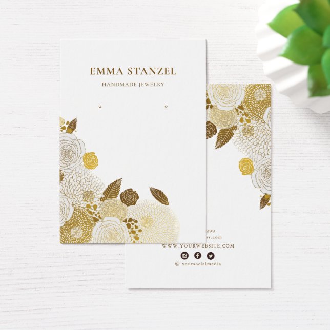 Earring Display Card • Gold Sketched Floral (Desk)