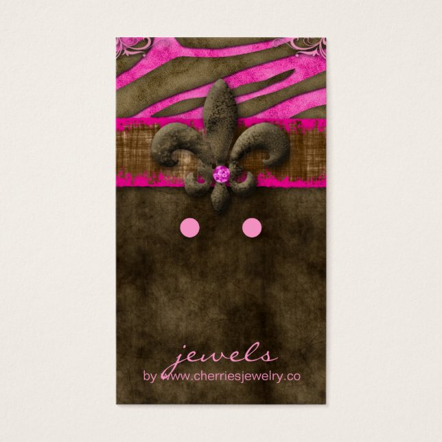 Earring Display Cards Cute Zebra Fleur de Lis (Front)