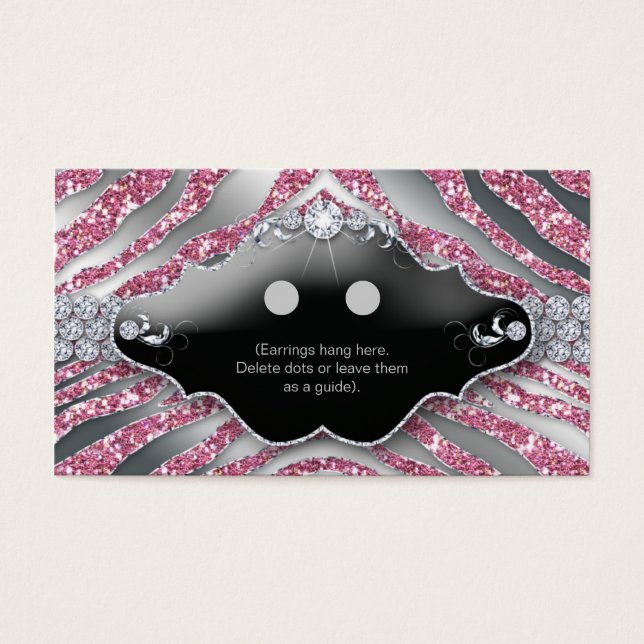 Earring Display Cards Jewellery Zebra Sparkle Pink (Front)