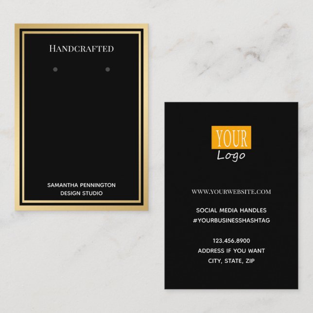 Earring Display Elegant Gold Border Business Card (Front/Back)