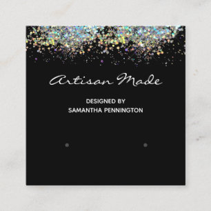 Earring Display Faux Rainbow Metalitic Glitter Square Business Card