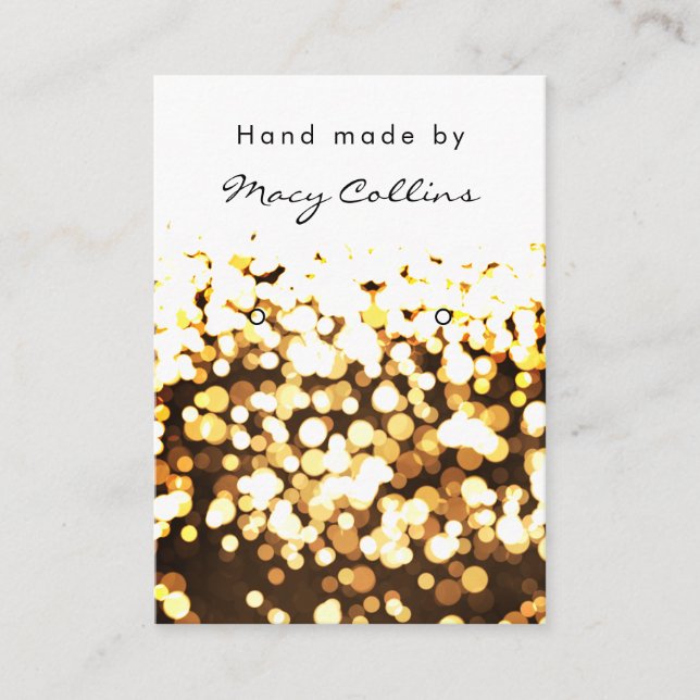 Earring jewellery display card gold glitter bokeh (Front)