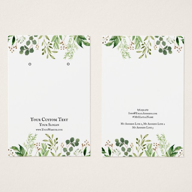 Earring Jewellery Display Card, Greenery Watercolo (Front & Back)