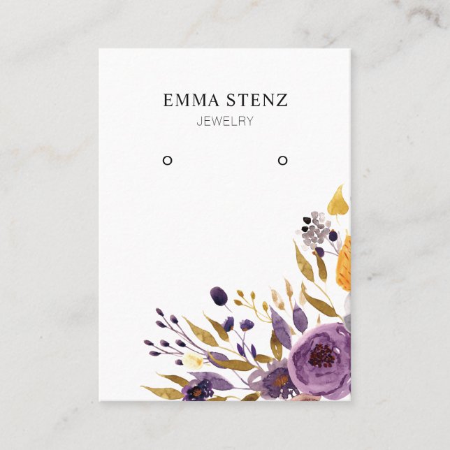 Earring Jewellery Display Card • Purple Floral (Front)