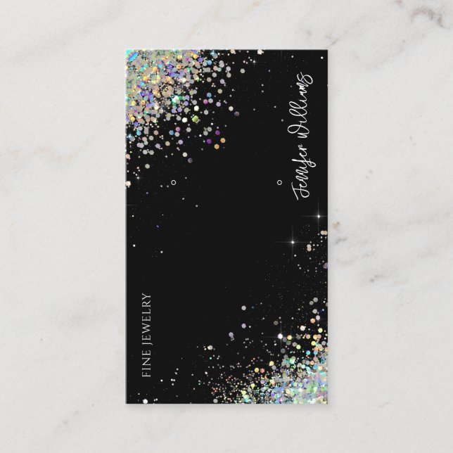 Earring Jewellery Holographic Glitter Black Displa Business Card (Front)