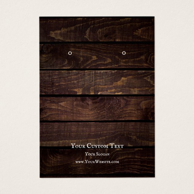 Earring Jewelry Display Card, Rustic Dark Wood (Front)