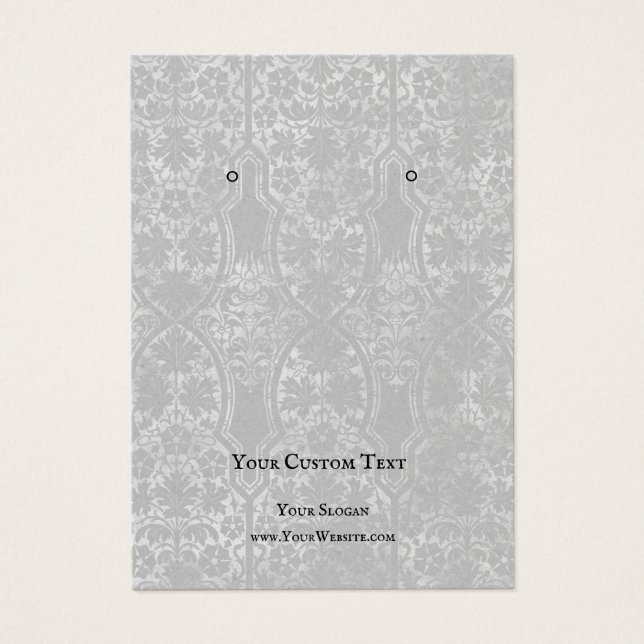Earring Jewelry Display Card, Rustic Grey Damask (Front)