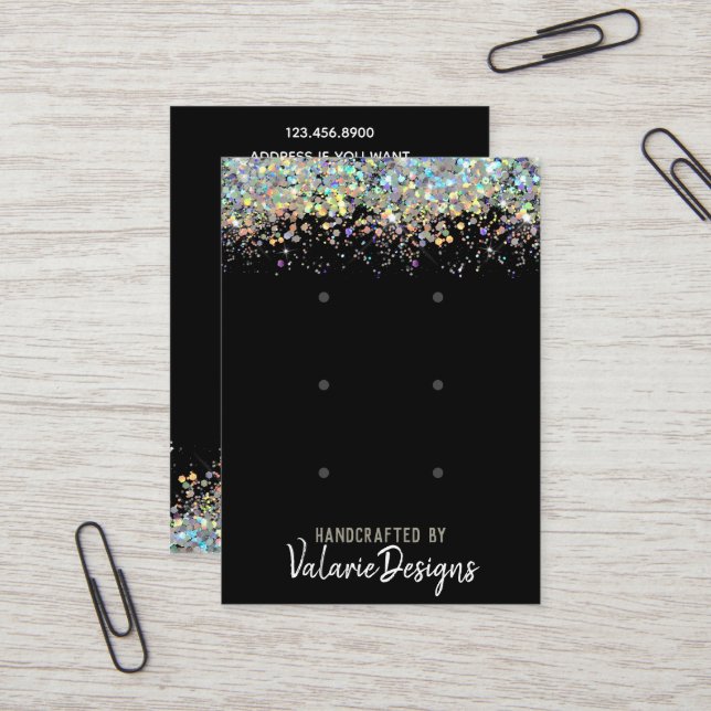 Earring Stud Card Faux Rainbow Metalitic Glitter (Front/Back In Situ)