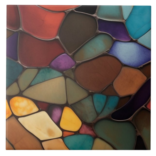 Earth Air Fire Faux Stained Glass Mosaic Abstract Tile (Front)