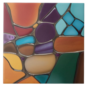 Earth Air Fire Faux Stained Glass Mosaic Abstract Tile