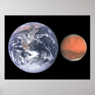 Earth and Mars Size Comparison Space Poster