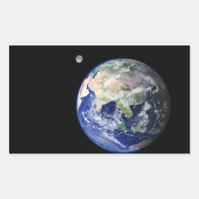 Earth and Moon from Space Rectangular Sticker (Front)