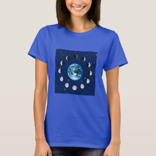 Earth and Moon Phases with Starry Background  T-Shirt